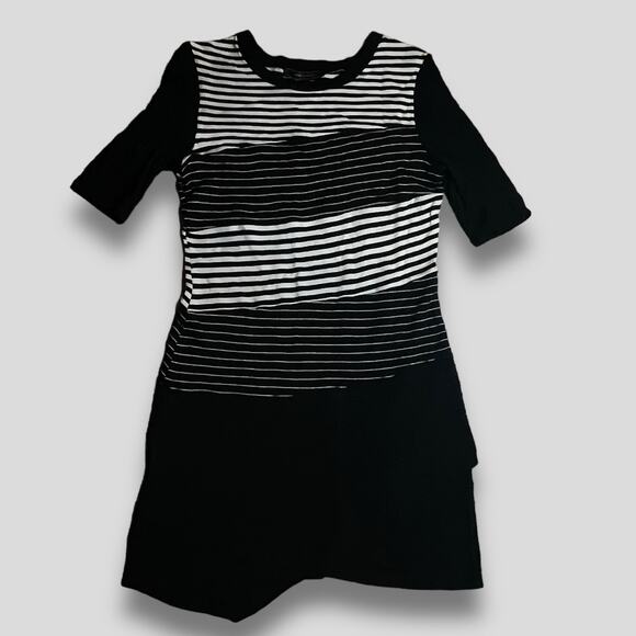 BCBG MAX AZARIA STRIPED BODYCON STRIPED SWEATER DRESS ASYMMETRICAL LARGE - Picture 2 of 9